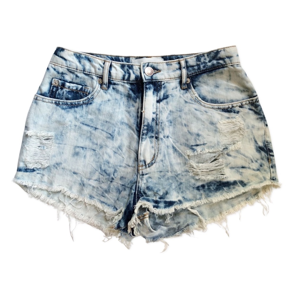 Garage High Waist Destroyed Acid Wash Denim Shorts